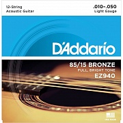 D'ADDARIO EZ940 - струны акустической 12-струнной гитары, 10-50